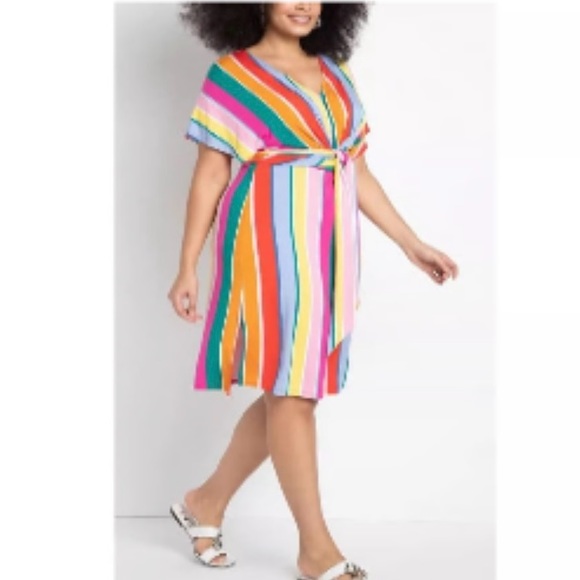 NWT Eloquii Bright Rainbow Striped Wrap Dress - Picture 5 of 5